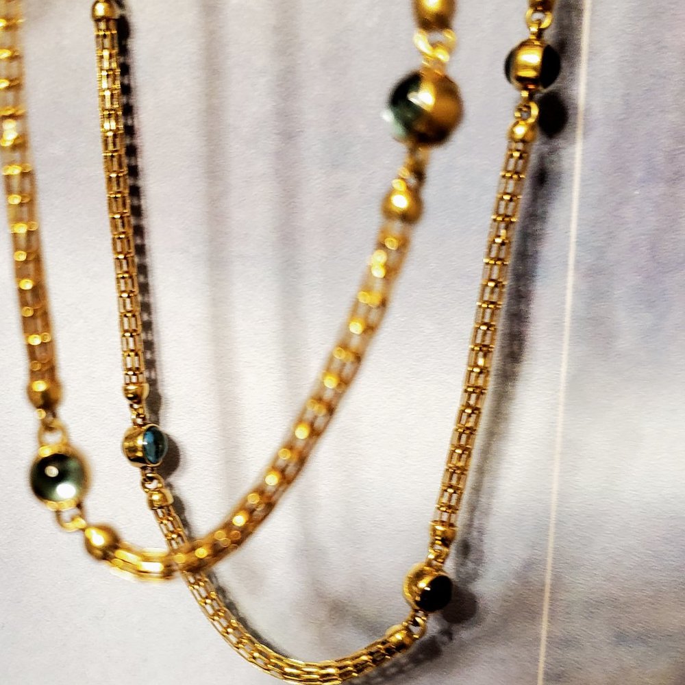 14K YELLOW GOLD AMETHYST & TOPAZ NECKLACE. - Picture 3 of 12